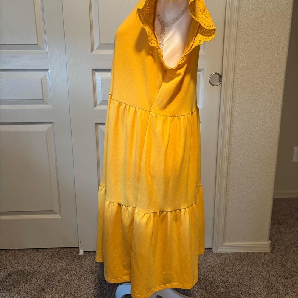 Como Vintage Mustard Midi Dress with Ruffle Sleeves - Picture 3 of 9